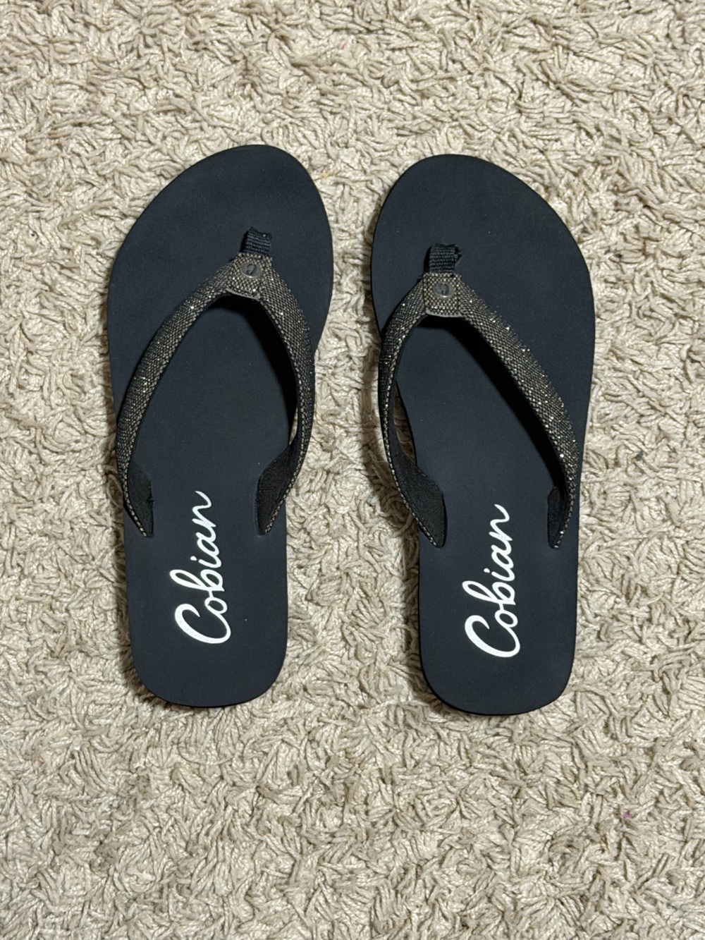 Cobian Women's Black Sparkle Strap Flip Flops